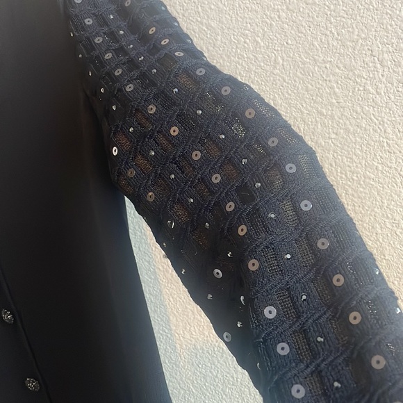 🩶St. John Evening, by Marie Gray, black long slv w/sequins &crystal buttons, 10 - Picture 9 of 9